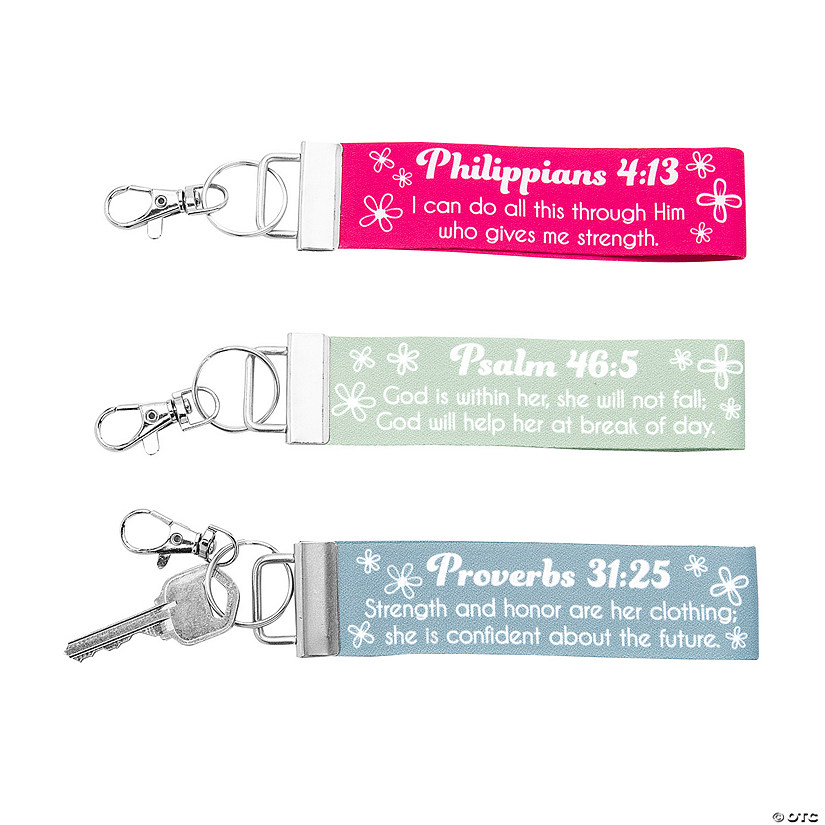Religious Nylon Keychains with Verse - 12 Pc. Image