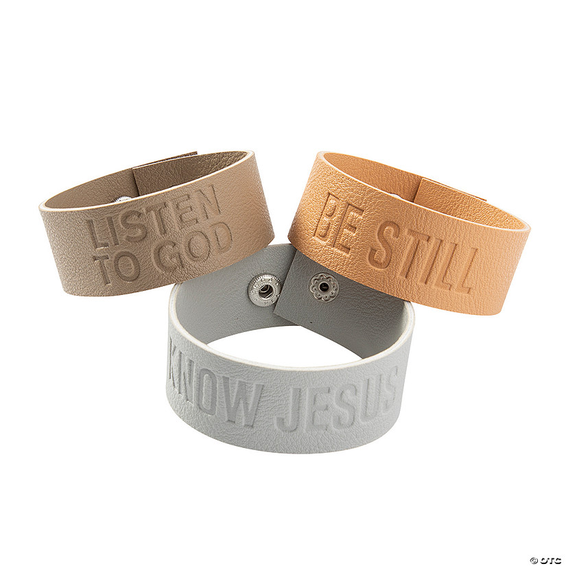 Religious Sayings Leather Bracelets - 12 Pc. Image