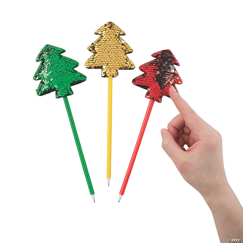 Reversible Sequin Christmas Tree Pens - 12 Pc. Image