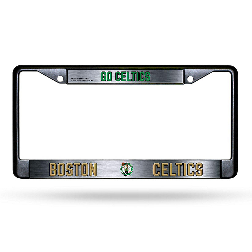 Rico Industries NBA Basketball Boston Celtics Black Game Day Black Chrome Frame with Printed Inserts 12" x 6" Car/Truck Auto Accessory Image
