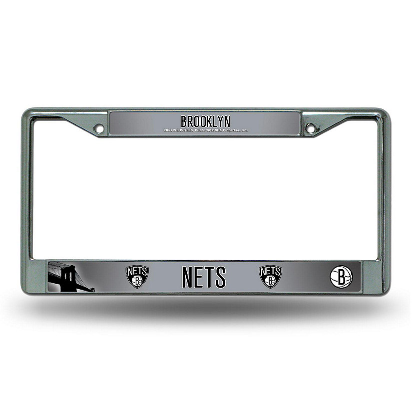Rico Industries NBA Basketball Brooklyn Nets  12" x 6" Chrome Frame With Decal Inserts - Car/Truck/SUV Automobile Accessory Image
