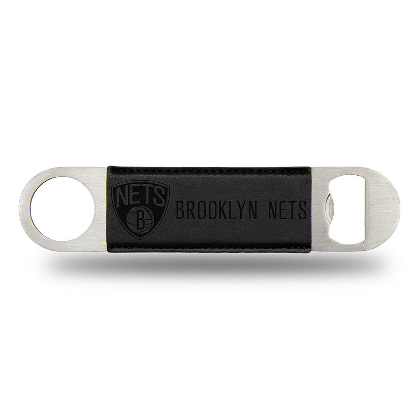 Rico Industries NBA Basketball Brooklyn Nets Black Faux Leather Laser Engraved Bar Blade - Great Beverage Accessory for Game Day Image
