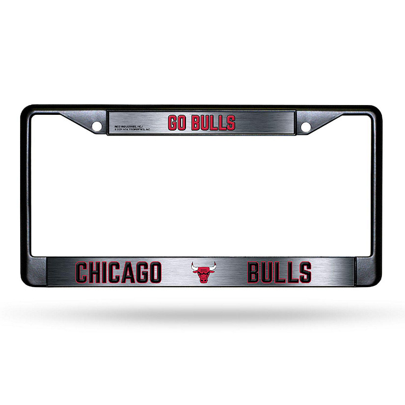 Rico Industries NBA Basketball Chicago Bulls Black Game Day Black Chrome Frame with Printed Inserts 12" x 6" Car/Truck Auto Accessory Image