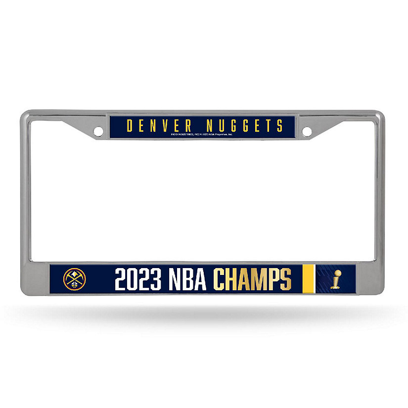 Rico Industries NBA Basketball Denver Nuggets 2023 NBA Champions 12" x 6" Chrome Frame With Decal Inserts - Car/Truck/SUV Automobile Accessory Image