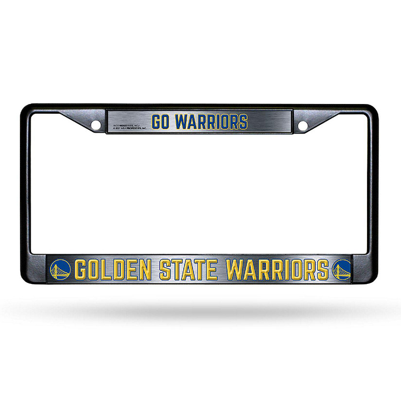 Rico Industries NBA Basketball Golden State Warriors Black Game Day Black Chrome Frame with Printed Inserts 12" x 6" Car/Truck Auto Accessory Image