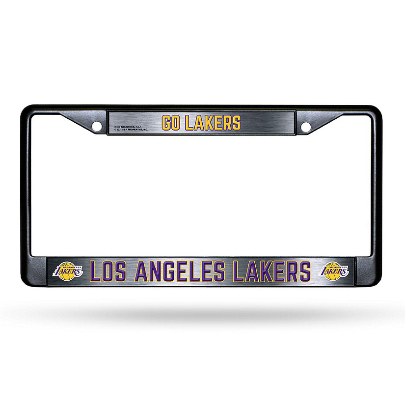 Rico Industries NBA Basketball Los Angeles Lakers Black Game Day Black Chrome Frame with Printed Inserts 12" x 6" Car/Truck Auto Accessory Image