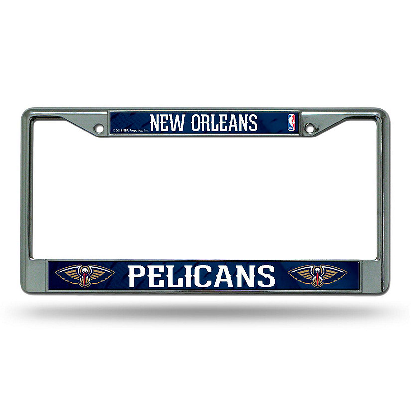 Rico Industries NBA Basketball New Orleans Pelicans  12" x 6" Chrome Frame With Decal Inserts - Car/Truck/SUV Automobile Accessory Image