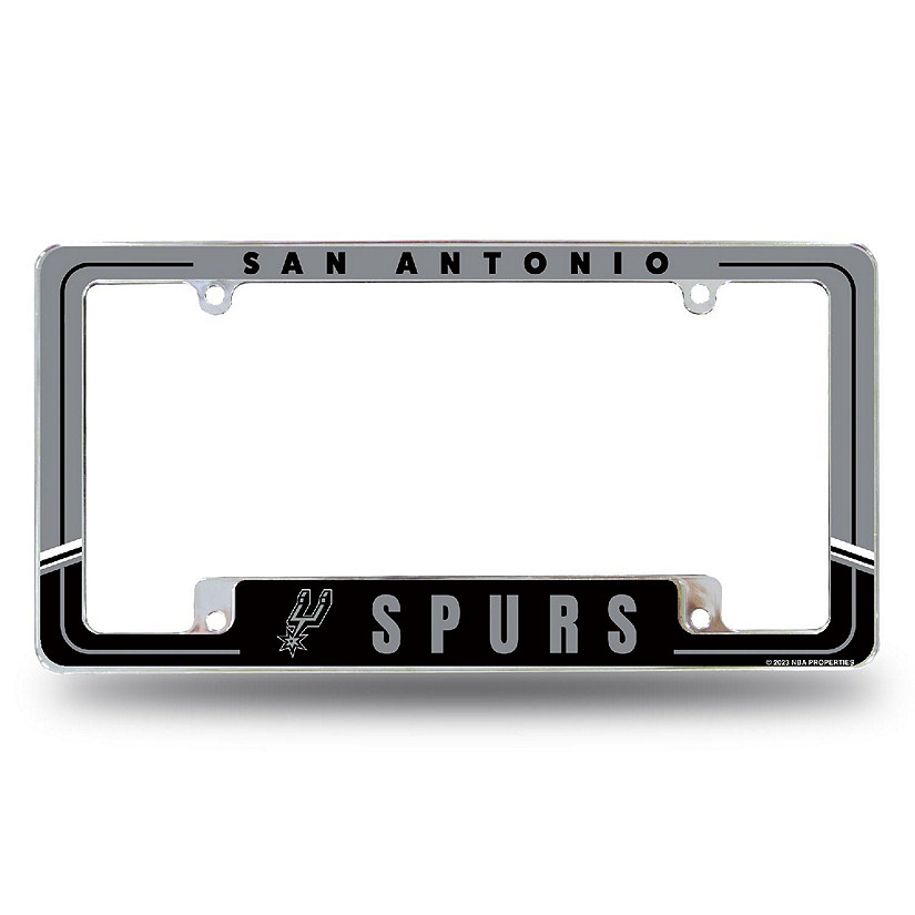 Rico Industries NBA Basketball San Antonio Spurs Two-Tone 12" x 6" Chrome All Over Automotive License Plate Frame for Car/Truck/SUV Image