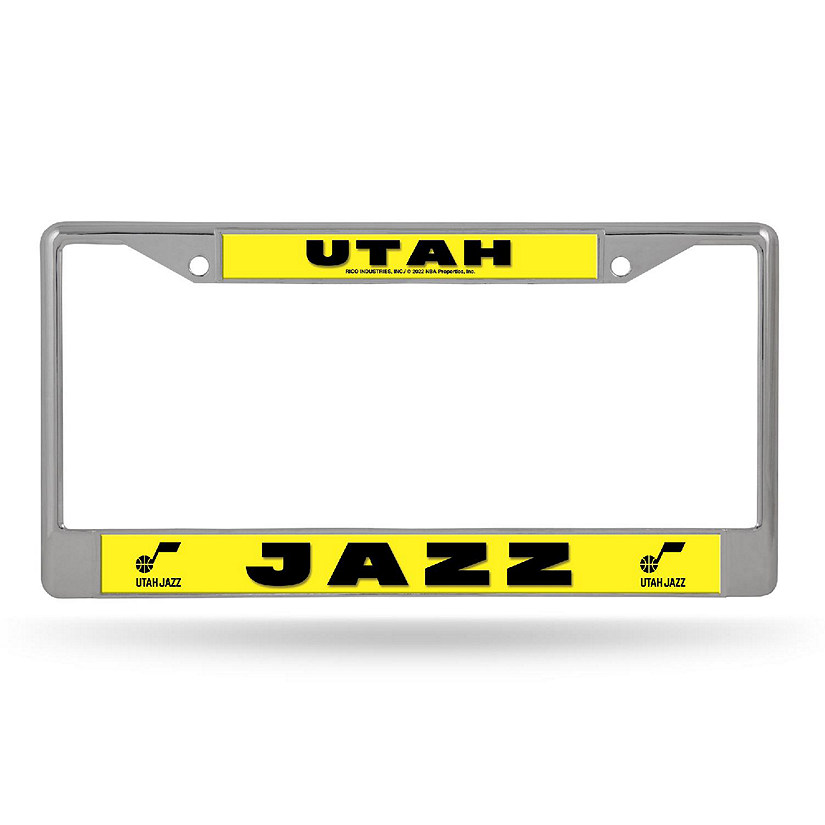 Rico Industries NBA Basketball Utah Jazz  12" x 6" Chrome Frame With Decal Inserts - Car/Truck/SUV Automobile Accessory Image