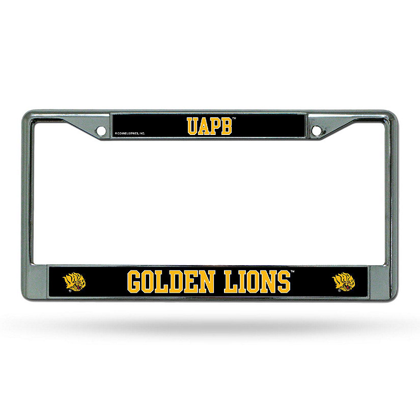 Rico Industries NCAA  Arkansas-Pine Bluff Golden Lions  12" x 6" Chrome Frame With Decal Inserts - Car/Truck/SUV Automobile Accessory Image