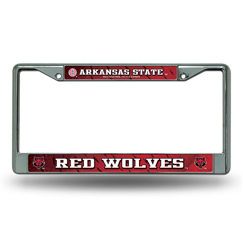 Rico Industries NCAA  Arkansas State Red Wolves  12" x 6" Chrome Frame With Decal Inserts - Car/Truck/SUV Automobile Accessory Image
