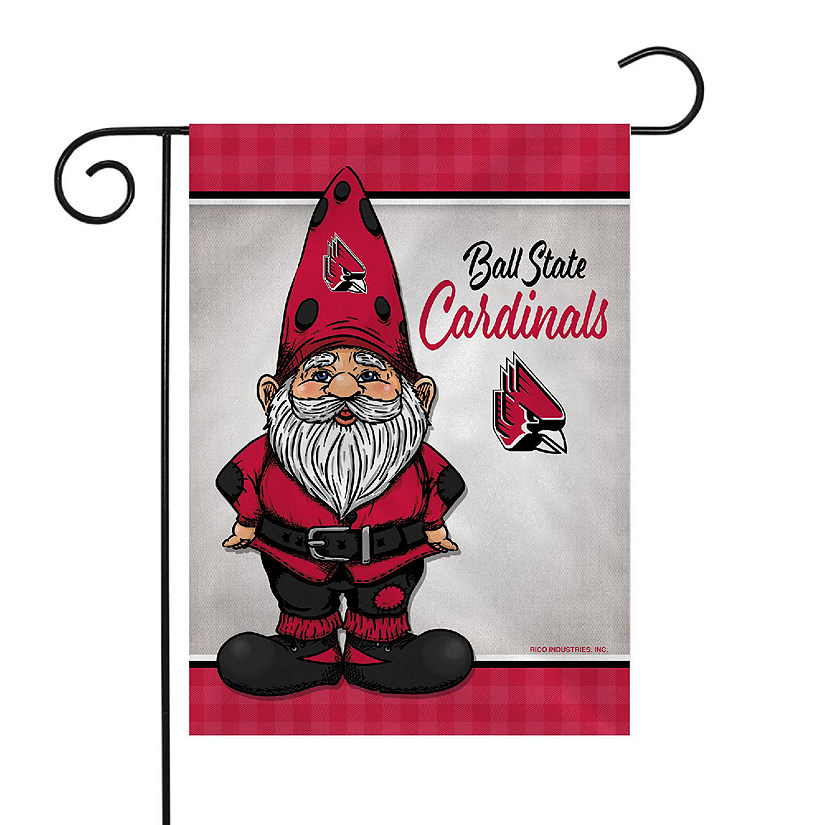 Rico Industries NCAA Ball State Cardinals Gnome Spring 13" x 18" Double Sided Garden Flag Image