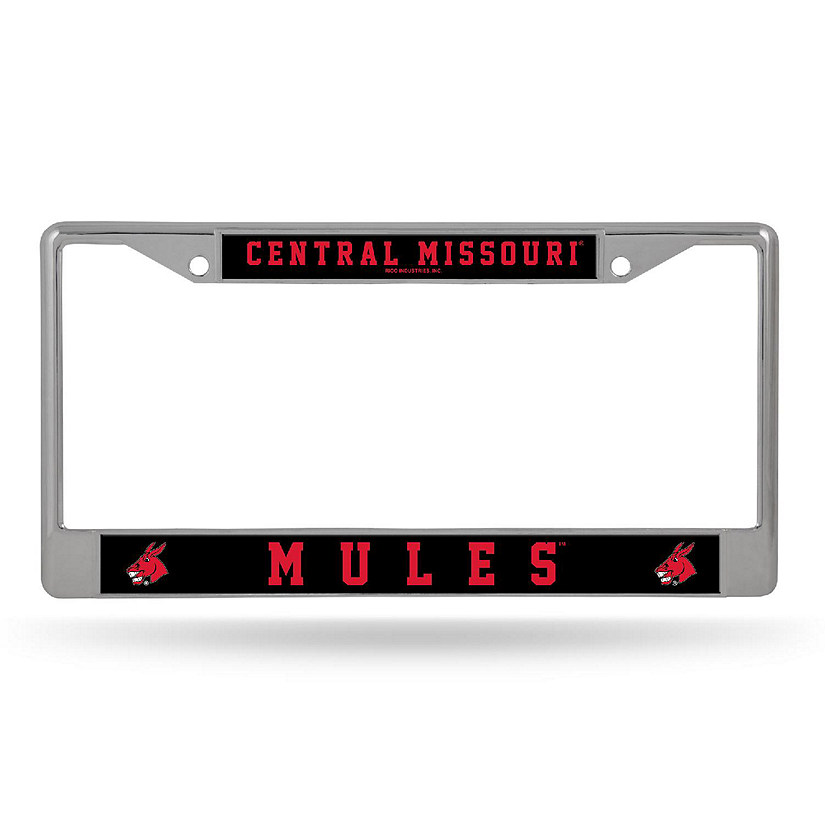 Rico Industries NCAA  Central Missouri Mules  12" x 6" Chrome Frame With Decal Inserts - Car/Truck/SUV Automobile Accessory Image