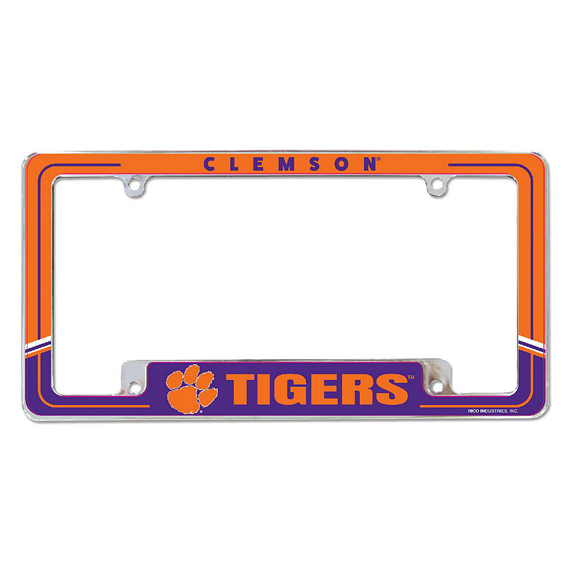 Rico Industries NCAA  Clemson Tigers Two-Tone 12" x 6" Chrome All Over Automotive License Plate Frame for Car/Truck/SUV Image