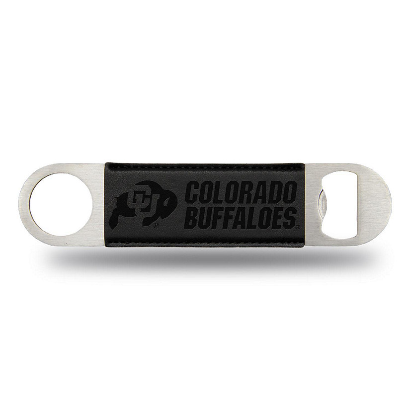 Rico Industries NCAA  Colorado Buffaloes Black Faux Leather Laser Engraved Bar Blade - Great Beverage Accessory for Game Day Image