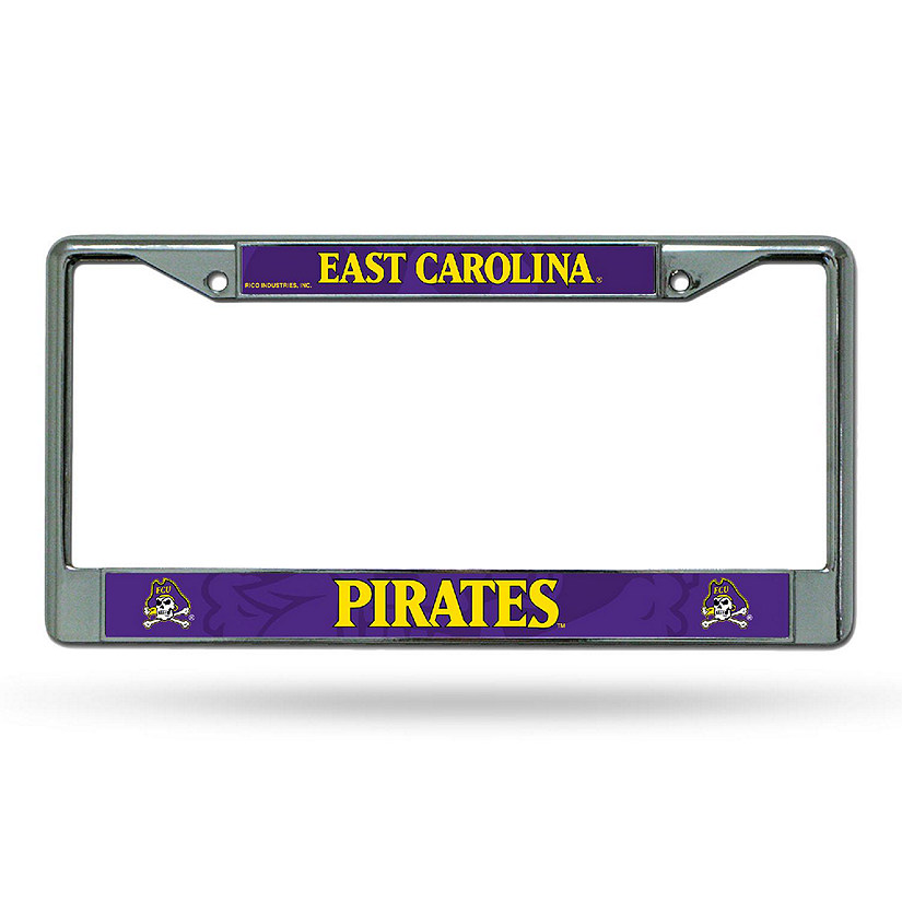 Rico Industries NCAA  East Carolina Pirates  12" x 6" Chrome Frame With Decal Inserts - Car/Truck/SUV Automobile Accessory Image