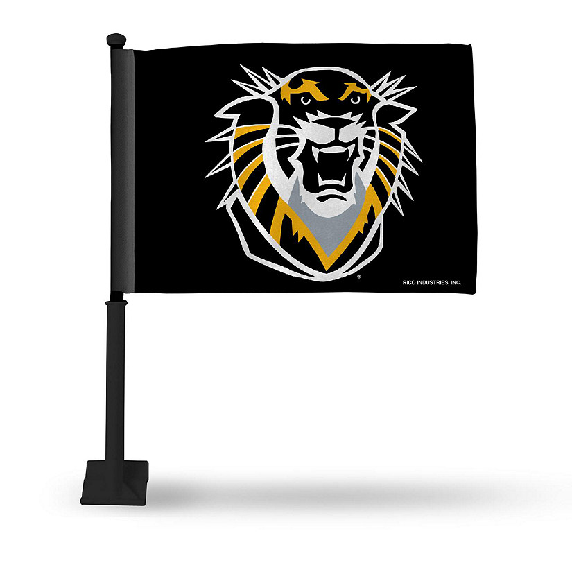 Rico Industries NCAA  Fort Hays State Tigers Black Pole Double Sided Car Flag with Black Pole -  16" x 19" - Strong Pole that Hooks Onto Car/Truck/Automobile Image