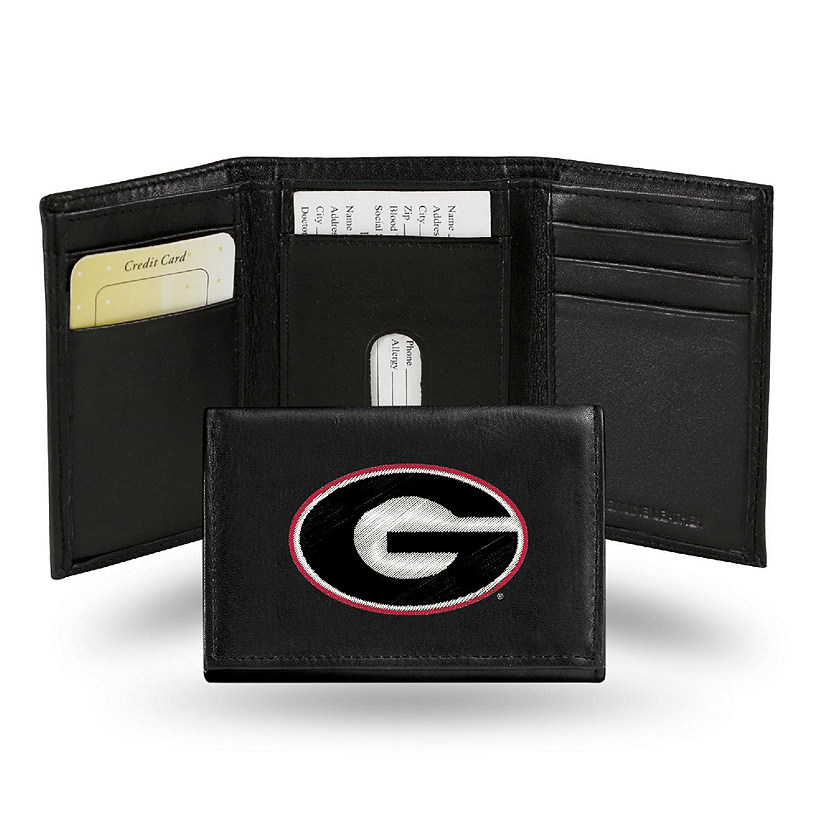 Rico Industries NCAA Georgia Bulldogs Embroidered Genuine Leather Tri-fold Wallet 3.25" x 4.25" - Slim Image