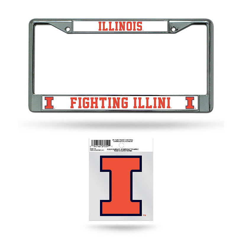 Rico Industries NCAA  Illinois Fighting Illini  12" x 6" Chrome Frame With Plastic Inserts - Car/Truck/SUV Automobile Accessory Image