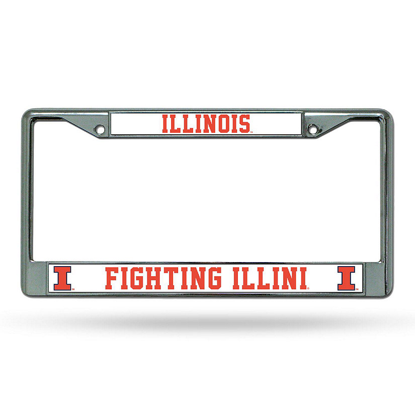 Rico Industries NCAA  Illinois Fighting Illini Premium 12" x 6" Chrome Frame With Plastic Inserts - Car/Truck/SUV Automobile Accessory Image