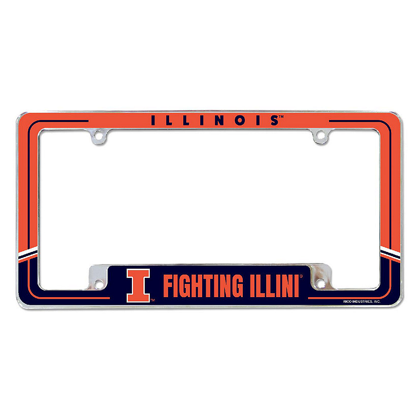 Rico Industries NCAA  Illinois Fighting Illini Two-Tone 12" x 6" Chrome All Over Automotive License Plate Frame for Car/Truck/SUV Image