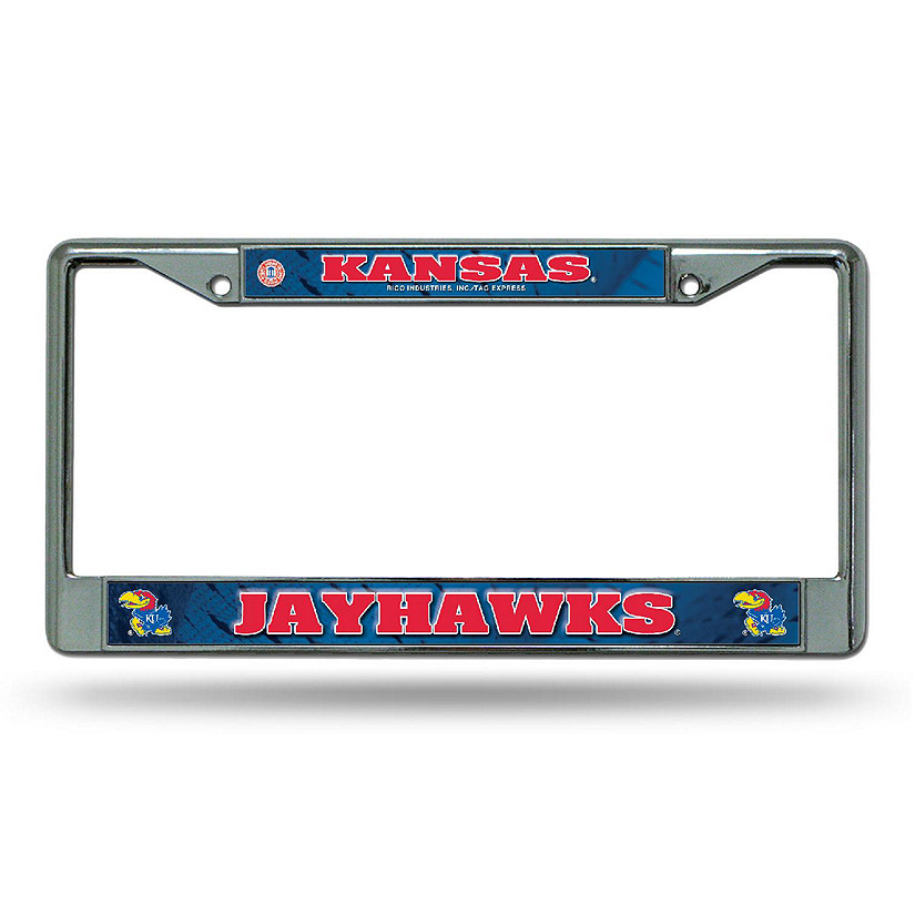 Rico Industries NCAA  Kansas Jayhawks  12" x 6" Chrome Frame With Decal Inserts - Car/Truck/SUV Automobile Accessory Image