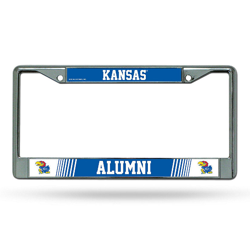 Rico Industries NCAA  Kansas Jayhawks Alumni 12" x 6" Chrome Frame With Decal Inserts - Car/Truck/SUV Automobile Accessory Image