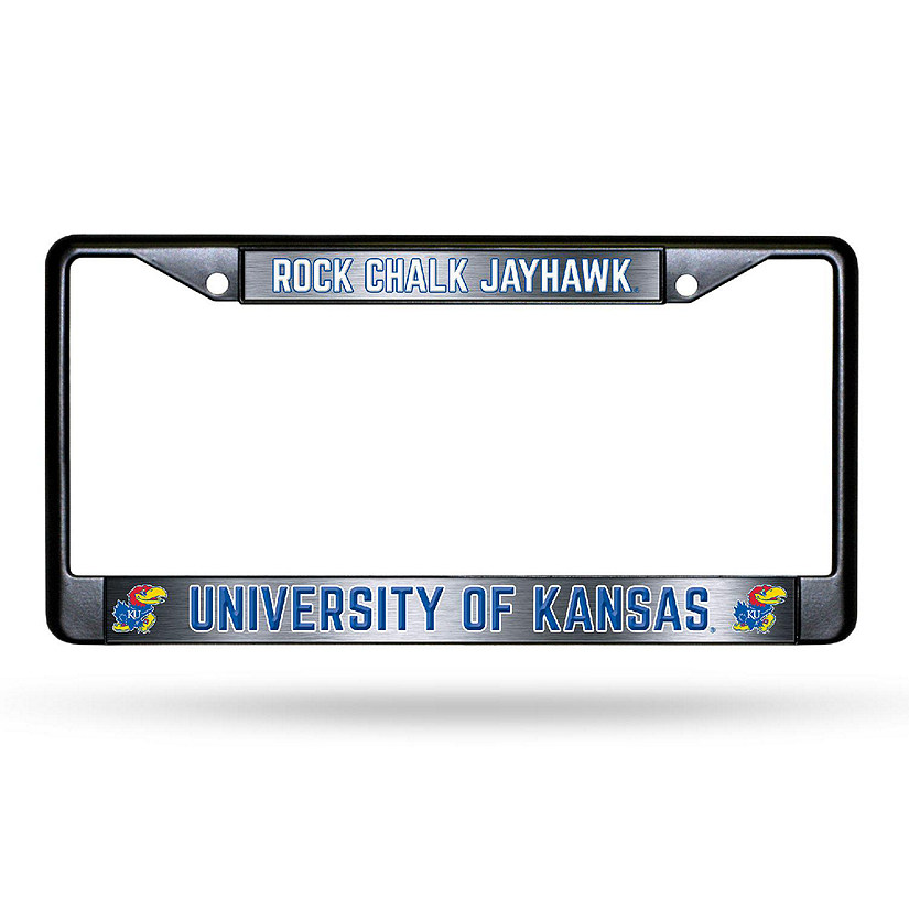 Rico Industries NCAA  Kansas Jayhawks Black Game Day Black Chrome Frame with Printed Inserts 12" x 6" Car/Truck Auto Accessory Image