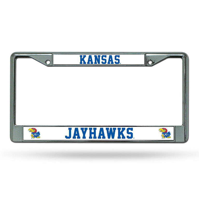 Rico Industries NCAA  Kansas Jayhawks Premium 12" x 6" Chrome Frame With Plastic Inserts - Car/Truck/SUV Automobile Accessory Image