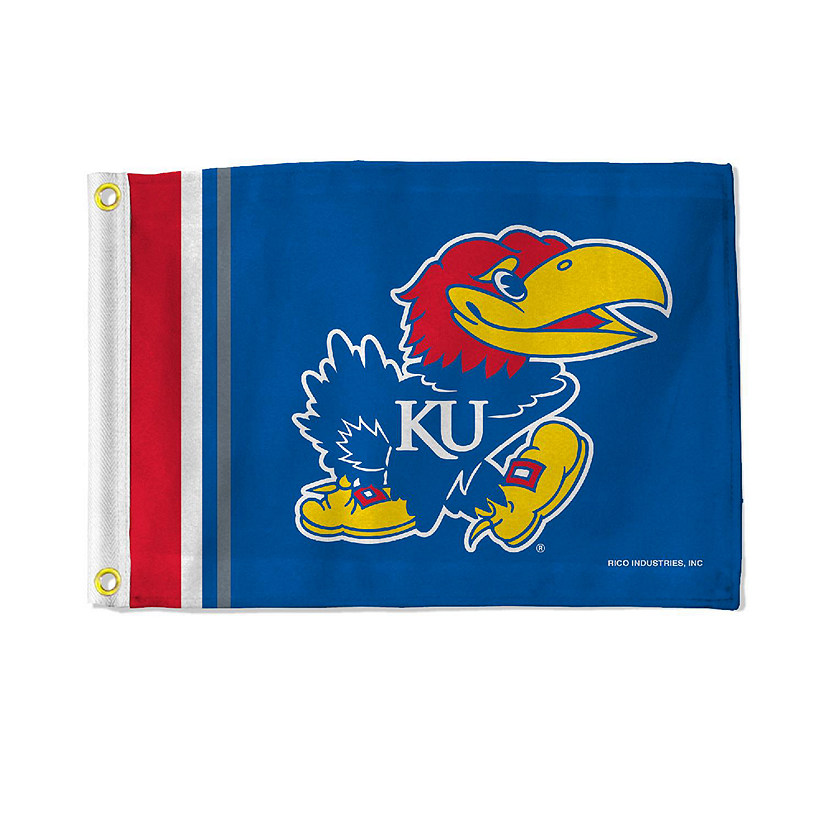 Rico Industries NCAA  Kansas Jayhawks Stripes Utility Flag - Double Sided - Great for Boat/Golf Cart/Home ect. Image