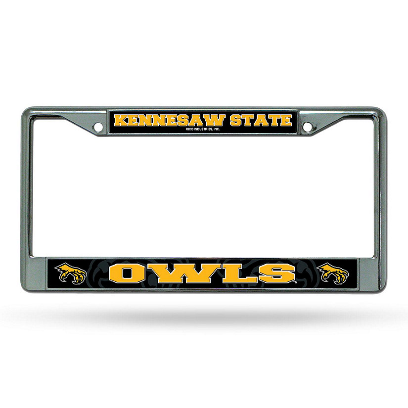 Rico Industries NCAA  Kennesaw State Owls  12" x 6" Chrome Frame With Decal Inserts - Car/Truck/SUV Automobile Accessory Image