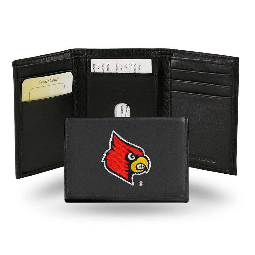 Rico Industries NCAA Louisville Cardinals Embroidered Genuine Leather Tri-fold Wallet 3.25" x 4.25" - Slim Image