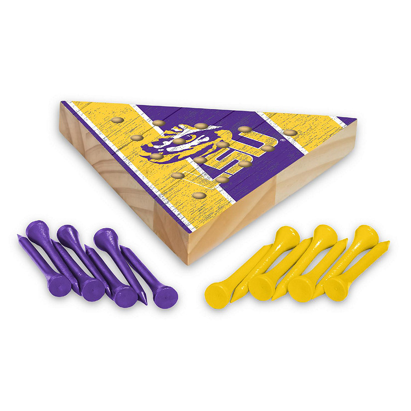 Rico Industries NCAA  LSU Tigers  4.5" x 4" Wooden Travel Sized Pyramid Game - Toy Peg Games - Triangle - Family Fun Image