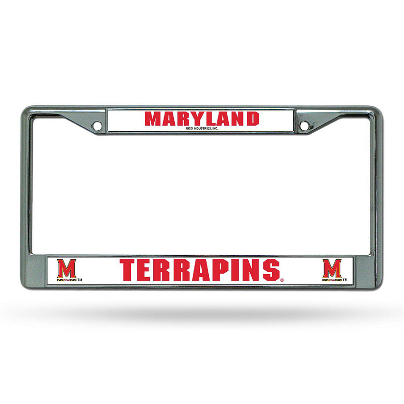 Rico Industries NCAA  Maryland Terrapins Premium 12" x 6" Chrome Frame With Plastic Inserts - Car/Truck/SUV Automobile Accessory Image