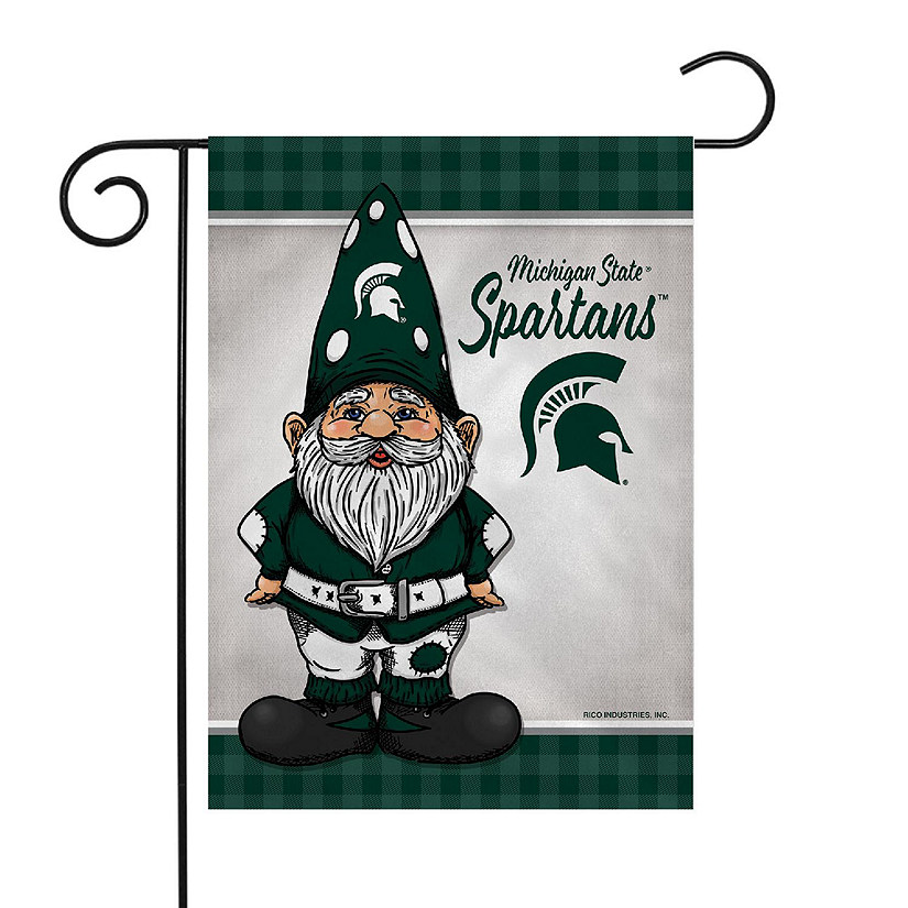 Rico Industries NCAA Michigan State Spartans Gnome Spring 13" x 18" Double Sided Garden Flag Image