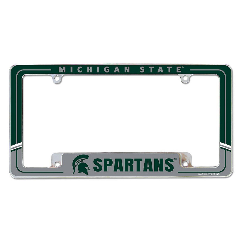 Rico Industries NCAA  Michigan State Spartans Two-Tone 12" x 6" Chrome All Over Automotive License Plate Frame for Car/Truck/SUV Image