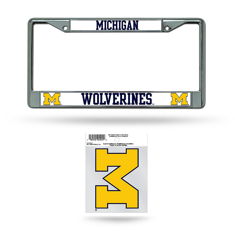 Rico Industries NCAA  Michigan Wolverines  12" x 6" Chrome Frame With Plastic Inserts - Car/Truck/SUV Automobile Accessory Image