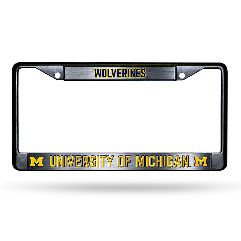 Rico Industries NCAA  Michigan Wolverines Black Game Day Black Chrome Frame with Printed Inserts 12" x 6" Car/Truck Auto Accessory Image