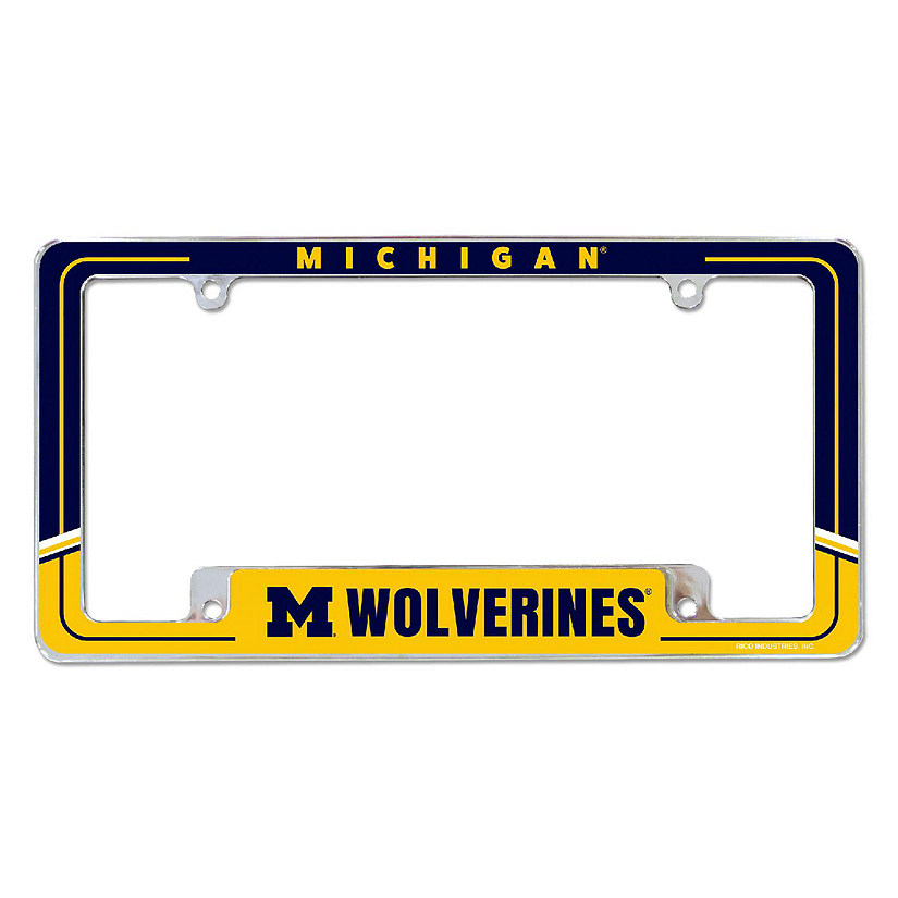 Rico Industries NCAA  Michigan Wolverines Two-Tone 12" x 6" Chrome All Over Automotive License Plate Frame for Car/Truck/SUV Image
