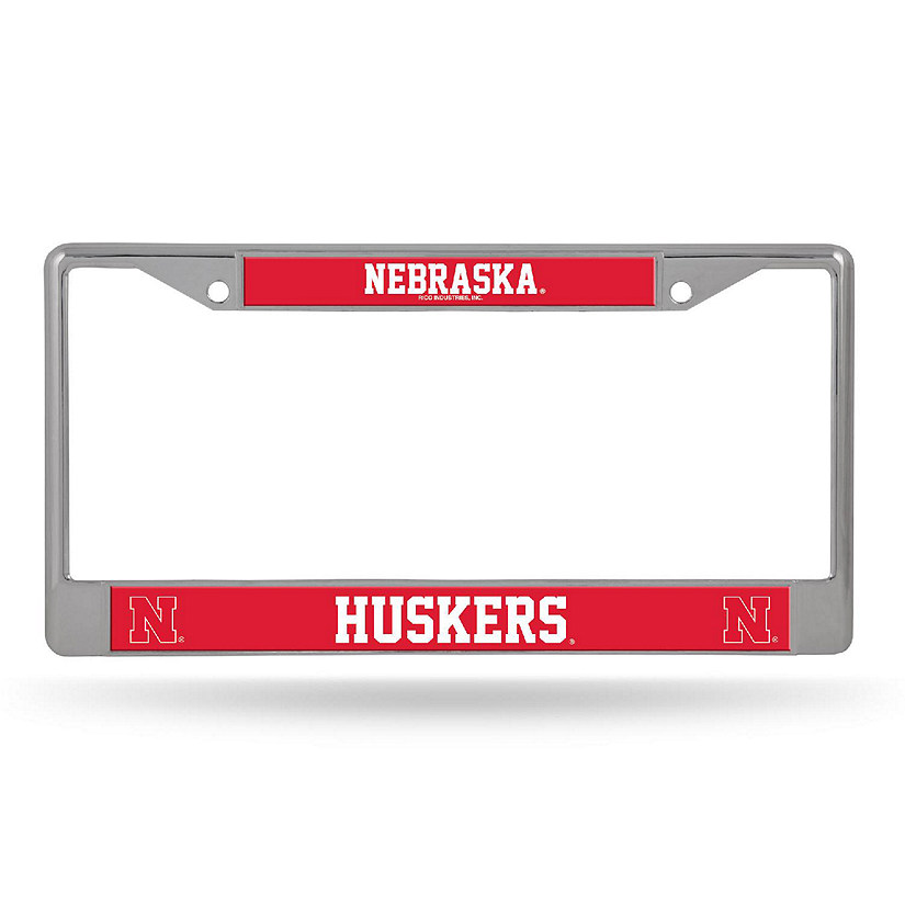 Rico Industries NCAA  Nebraska Cornhuskers  12" x 6" Chrome Frame With Decal Inserts - Car/Truck/SUV Automobile Accessory Image