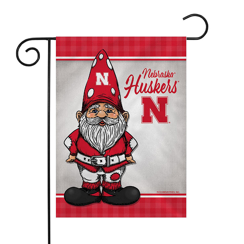 Rico Industries NCAA Nebraska Cornhuskers Gnome Spring 13" x 18" Double Sided Garden Flag Image