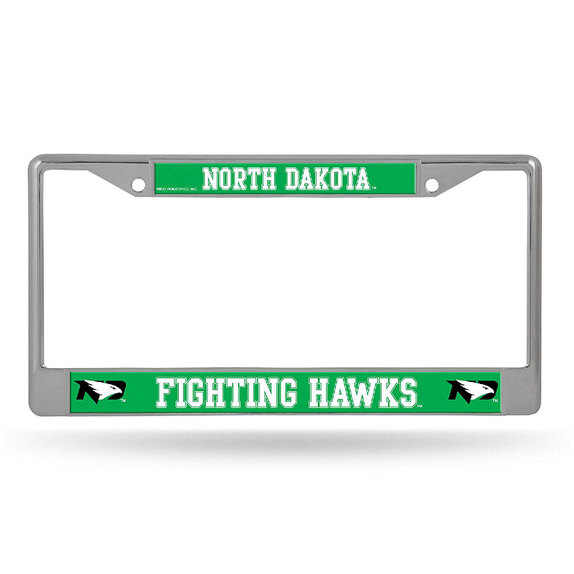 Rico Industries NCAA  North Dakota Fighting Hawks  12" x 6" Chrome Frame With Decal Inserts - Car/Truck/SUV Automobile Accessory Image