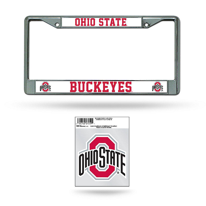 Rico Industries NCAA  Ohio State Buckeyes  12" x 6" Chrome Frame With Plastic Inserts - Car/Truck/SUV Automobile Accessory Image