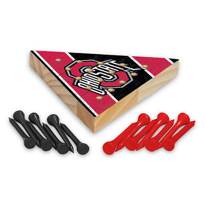 Rico Industries NCAA  Ohio State Buckeyes  4.5" x 4" Wooden Travel Sized Pyramid Game - Toy Peg Games - Triangle - Family Fun Image