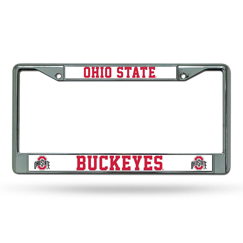 Rico Industries NCAA  Ohio State Buckeyes Premium 12" x 6" Chrome Frame With Plastic Inserts - Car/Truck/SUV Automobile Accessory Image