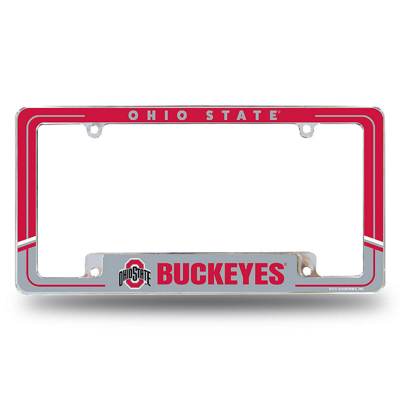 Rico Industries NCAA  Ohio State Buckeyes Two-Tone 12" x 6" Chrome All Over Automotive License Plate Frame for Car/Truck/SUV Image