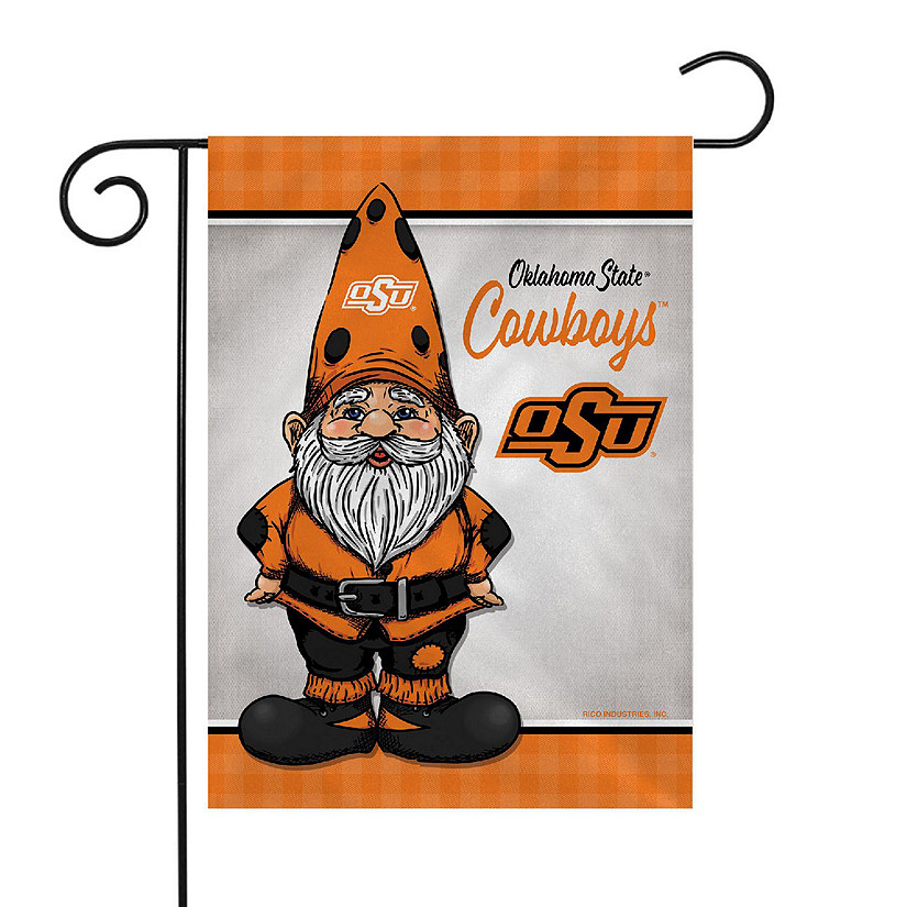 Rico Industries NCAA Oklahoma State Cowboys Gnome Spring 13" x 18" Double Sided Garden Flag Image