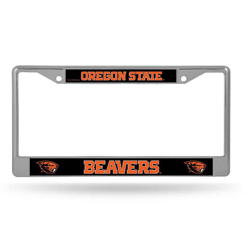 Rico Industries NCAA  Oregon State Beavers  12" x 6" Chrome Frame With Decal Inserts - Car/Truck/SUV Automobile Accessory Image