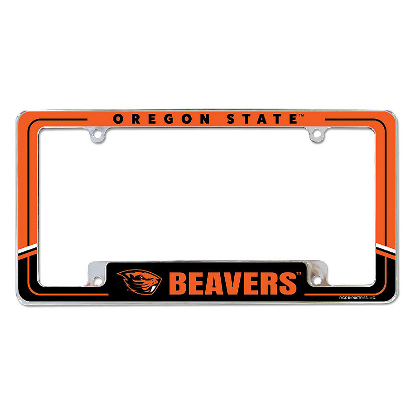 Rico Industries NCAA  Oregon State Beavers Two-Tone 12" x 6" Chrome All Over Automotive License Plate Frame for Car/Truck/SUV Image