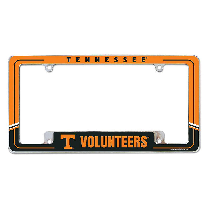 Rico Industries NCAA  Tennessee Volunteers Two-Tone 12" x 6" Chrome All Over Automotive License Plate Frame for Car/Truck/SUV Image
